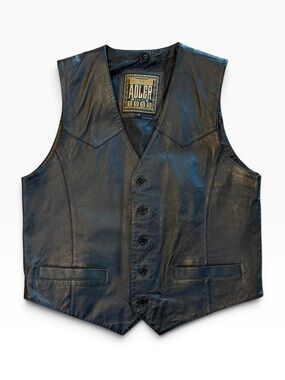 Vintage Authentic Adler Genuine Leather Western Biker Vest Men’s XL Black